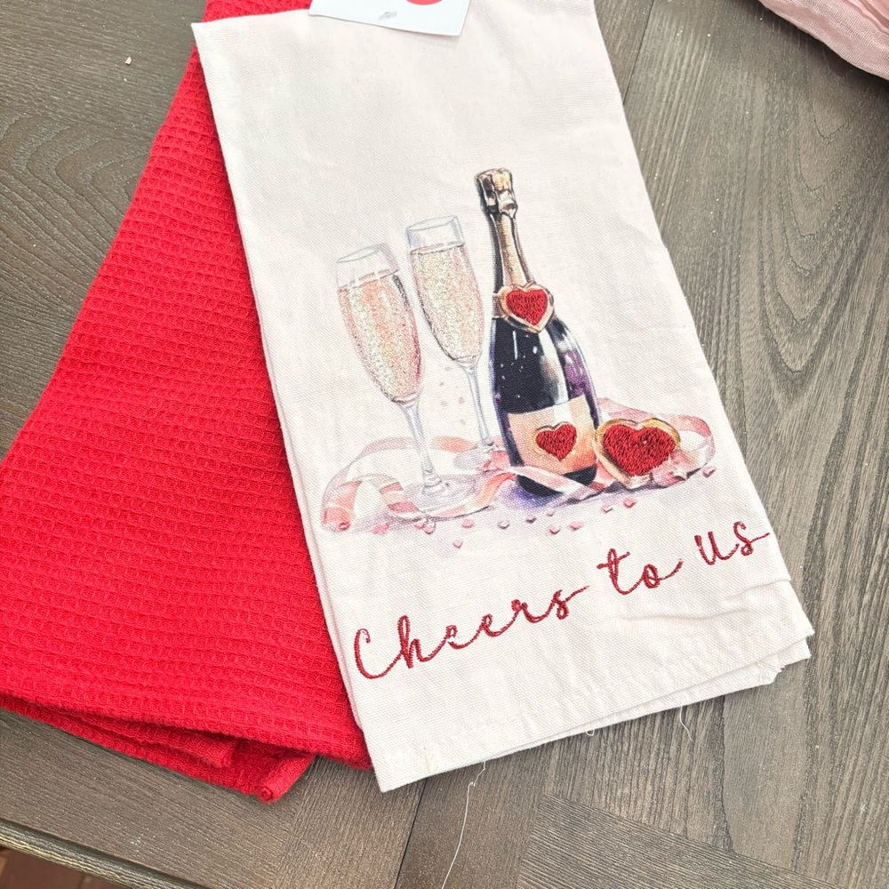 Valentines Embroidered Cheers to Us Kitchen Towels